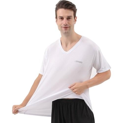 2021 New Summer V-Neck Thin Modal Cotton Stretch Large Loose Plus Size 6XL Tops Tees Soft Mens Home Short Sleeve T-shirt