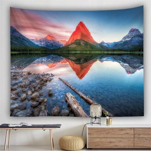 Nature Scenery Tapestry Wall Hanging Landscape Forest Mountain River Hippie Boho Decor Home Wall Cloth Tapestries Carpet Blanket
