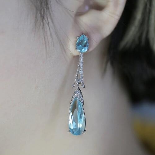 Huitan Delicate Drop Earring With Sky Blue Cubic Zircon For Women Long Stylish Fashion Women Jewelry Earrings Factory Selling
