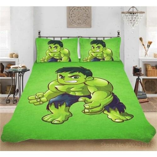 Cute Cartoon Disney Marvel Hulk Bedding Set Avengers 3D Print Duvet Cover Set Comforter Cover Pillowcase Home Textile Bedclothes