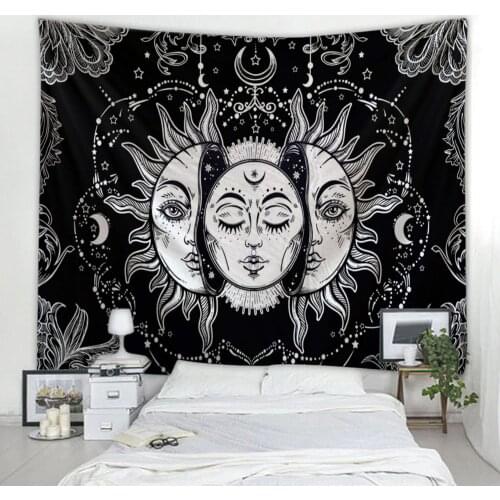 Beautiful psychedelic face printing big wall mounted cheap hippie wall hanging bohemian wall tapestry mandala wall art decoratio