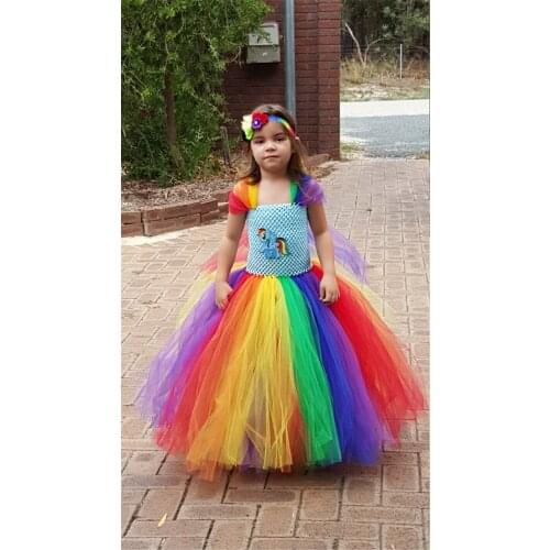 Colorful Girls Cartoon Tutu Dresses Baby Crochet Horse Fancy Tulle Dress Ball Gown with Flower Headband Kids Party Cosplay Dress