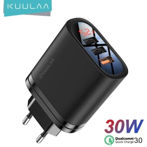 KUULAA Quick Charge 3 USB Charger 30W QC 3.0 Fast Charging LED Display usb Plug Wall Phone Charger US EU UK For iPhone Xiaomi