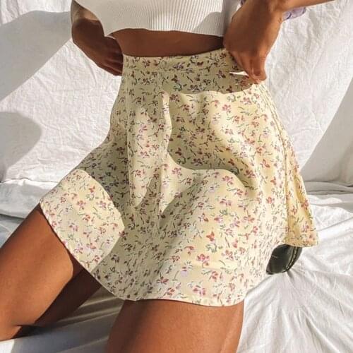 Summer Harajuku elegant Chic floral Dots print High-waisted skirt Casual y2k invisible zipper chiffon Kawaii Sexy Mini skirts