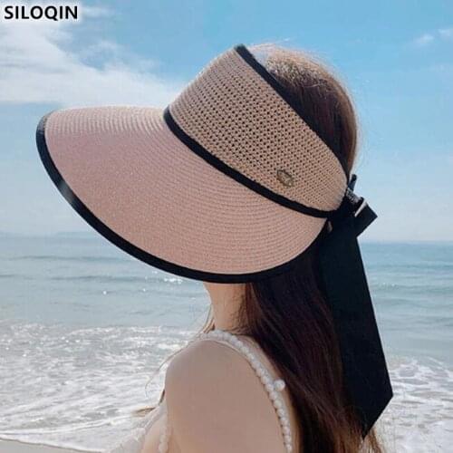 SILOQIN Trend Empty Top Suns Hat Fashion Womens Summer Anti-UV Sun Protection Beach Hat Breathable New Sombrero Adjustable Size