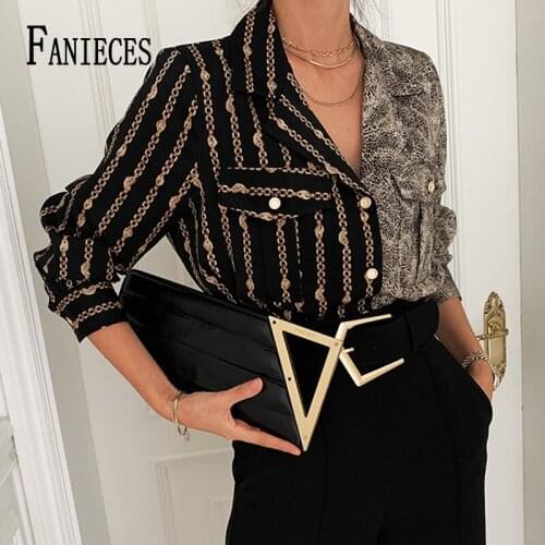 FANIECES Fashion Patchwork Blouses Women Autumn Long Sleeve Turn-down Collar Single Breasted Printed Shirts Office Lady Blusas