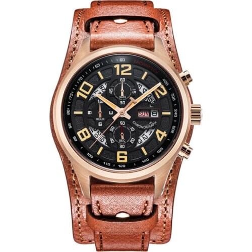 Parnis Pilot V Serier Luminous Mens Leather Watchband Military Sport Chronograph Quartz Watch Wristwatch With Static Second Hand