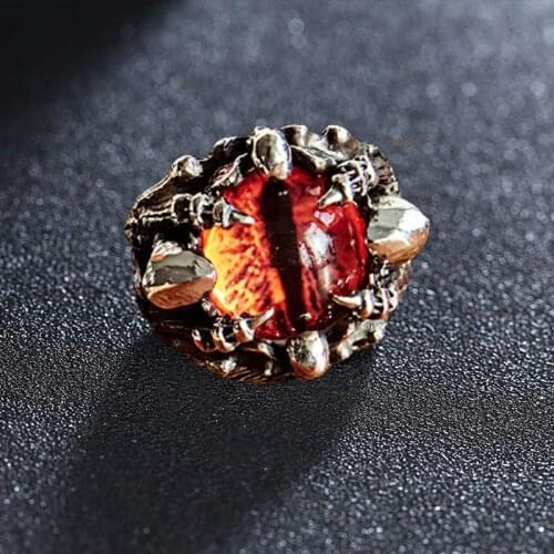 Stainless Steel Punk Rock Claw Three Zircon-Stone Evil Eyeball Ring Men Anniversary Biker Skull Jewelry Christmas Gift