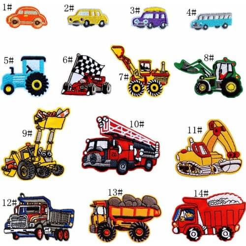 Cartoon Engineering Truck Excavator Patches Kids Cloth Iron on Embroidery Badge Clothing Sewing Bag Transportation Car Stickers