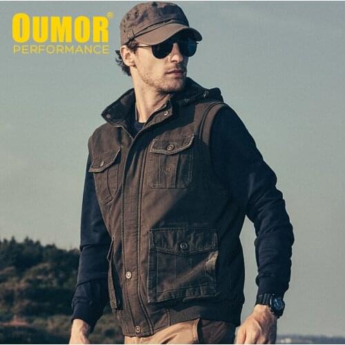 Oumor Men Winter New Outwear Casual Tactical Fleece Vests Jacket Men Outfit Thick Warm Multi Pocket Cargo Jacket Vests Coat Men