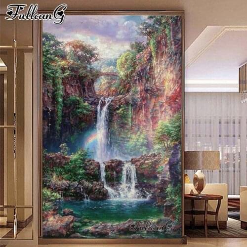 FULLCANG Scenic waterfall rainbow mosaic 5d diy large diamond painting cross stitch full rhinestone embroidery kits FG0236