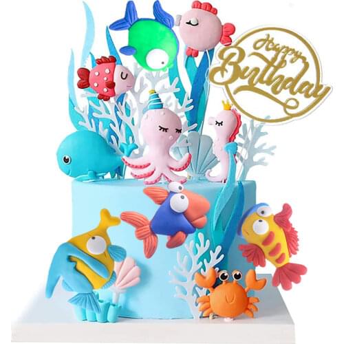 Shark Birthday Cake Topper Cupcake Toppers Shark Theme Party Supplies Kids Birthday Party Supplies Shark Cake Decor Ornaments