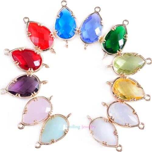 Wholesale Framed Glass Green Charm Pendants Faceted Beads Connector findings for jewelry making Bracelet Charm pendant