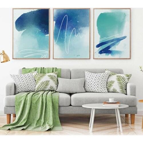 Nordic Abstract Blue Line Posters and Prints Modern Ink Watercolor Painting Canvas Poster Living Room Bedroom Mural Home Decor