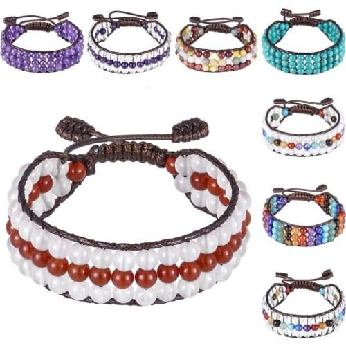 SUNYIK Multilayer Natural Stone Wrap Bracelets Adjustable Braided Rope Chakra Crystal Beads Charms Bangles Unisex Boho Jewelry