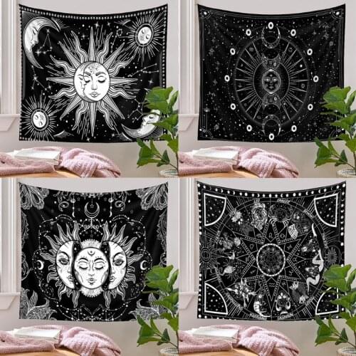 T84E Sun Moon Tapestry Mandala Skull Tapestry Wall Hanging Hippie Tapestries Carpet Background for Room Home Decor