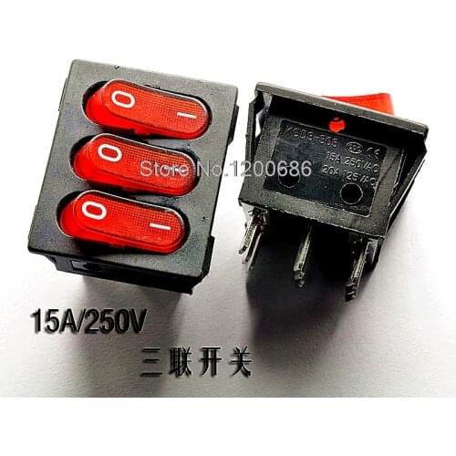 Triple Boiler Switch KCD4 Power Switch Red 9-pin 15A / 250V