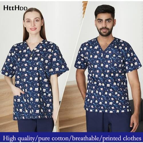 Unisex V-neck laboratory dental uniform printing pharmacy nurse suit spa breathable dentist work scrubs suit wholesale price hot