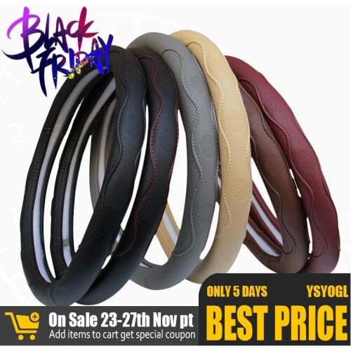 Universal Car PU Leather Steering Wheel Cover Anti-slip Skidproof Durable 38CM/15" Dynamic Fibre Handmade Steering Wheel Cover