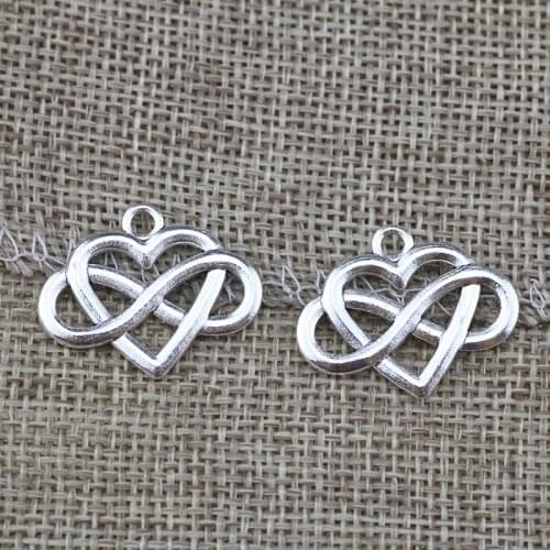 High Quality 20 Pieces/Lot 20mm*25mm Alloy Metal Silver Plated Infinity Heart Endless Love Charm Pendant For Jewelry Making
