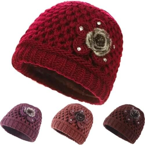 Womens Hat Knitted Woolen Hat Grandma Cap For Female Elegant Winter Hats for Girl Beanie Caps Warmer Bonnet BQM022