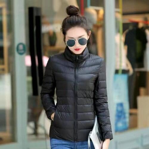 Womens Spring Autumn Jackets Down Ultra-thin Light Ladies Bomber Coats Stand Collar Fashion Female Slim Short Jacket Burgundy