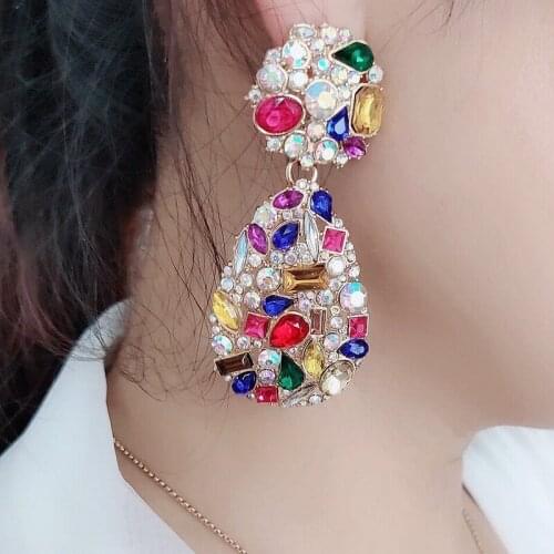 Metal Geometric Color Crystal Womens Earrings, Gifts, Womens Jewelry, Pure Stone Jewelry, High Quality, Transparent And Novel