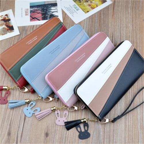 New Style Ladies Wallet Long Style Korean Fashion Casual Stitching Zipper Tassel Large Capacity Ladies Coin Purse Clutch