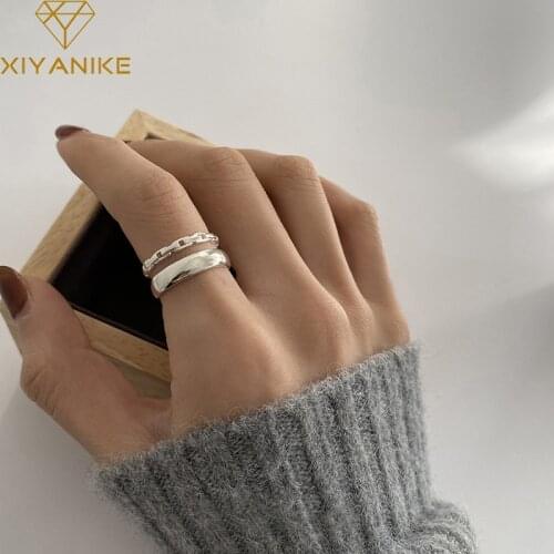 XIYANIKE 925 Sterling Silver Unique Design Double-layer Hollow Opening Ring Female Minimalist Style Index Finger Jewelry Party