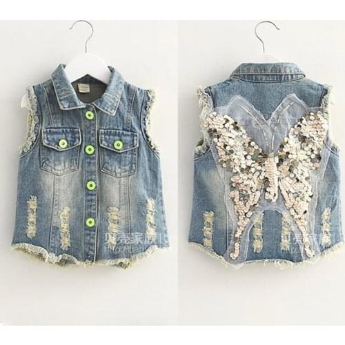 2020 Spring Summer Denim Vest for Girls Blue new butterfly girls Clothes Coats vest childrens denim Jackets