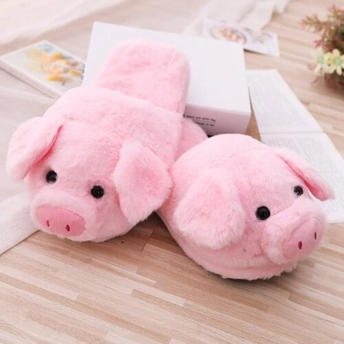 Millffy Winter Women Warm Indoor Slippers Ladies Fashion Cute Pink Pig Womens Soft Short Furry Plush Woman Comfort Female Shoes