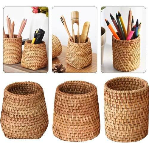 1pcs Rattan Pen Holder Handwoven Pencil Multi-Purpose Makeup Brush Organizer for Home Office Desk Pen Holder Organizer Tools