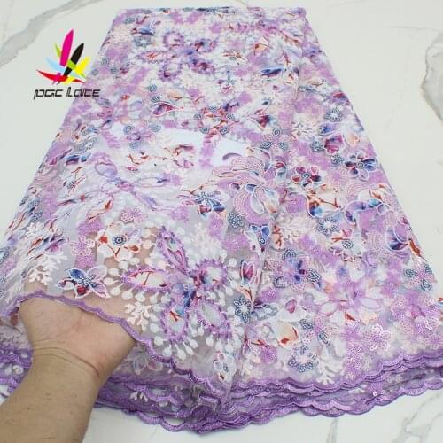 2021 African Satin Sequin Lace Fabric High Quality French Embroidery Lilac Tulle Lace Fabric For Nigerian Party Dress 2021