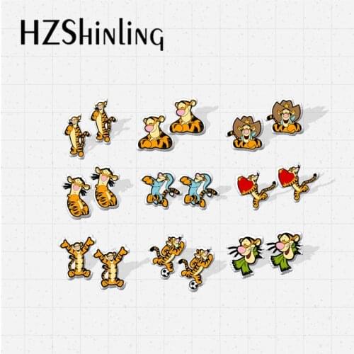 2021 New Arrival Funny Animals Tiger Tigger Epoxy Acrylic Stud Earrings Handcraft Kawaii Earrings for Kids