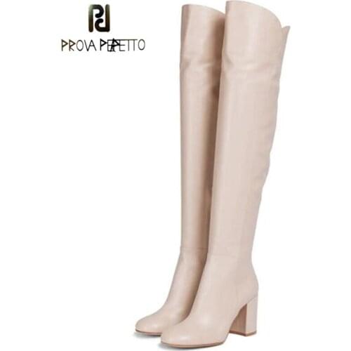 2021 New High Tube Round Toe Thick Heel Side Zipper Leather Boots Female Knight Boots Over The Knee Boots Catwalk Fashion Boots
