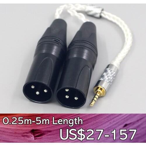 LN007731 99% Pure Silver 8 Core Headphone Earphone Cable For 3.5m 2.5mm 4.4mm 6.5mm To Dual XLR 3 pole Male
