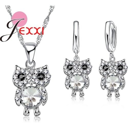 African AAA Crystal Beads Drop Owl Necklace Earrings 925 Sterling Silver Lovely Animal Jewelry Sets Birthday Party Gift Collar