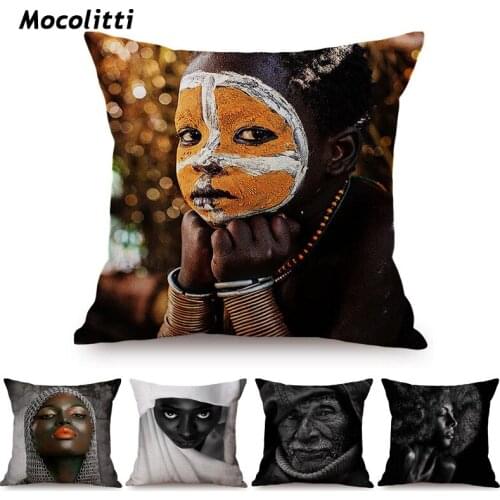 Africa Boy Fashion Woman Art Photography Home Decoration Sofa Chair Throw Pillows Case Cotton Linen Exotic Cushion Cover 45x45cm