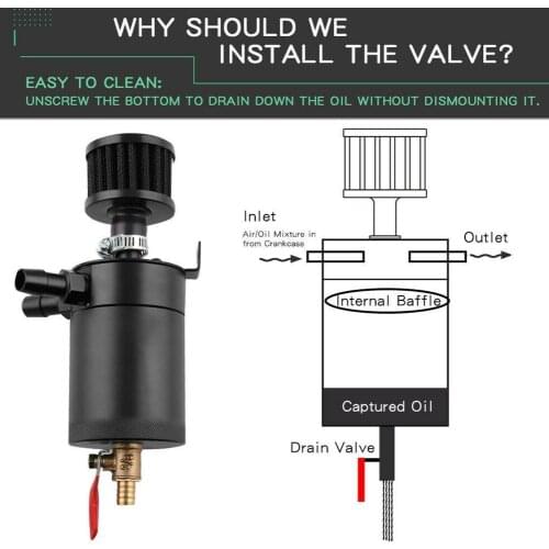 Car Aluminum Reservoir Oil Catch Can Tank 2-Port Baffled Reservoir Drain Breather Valve Kit OCC039-G with Cylinder Filter O Z3M3