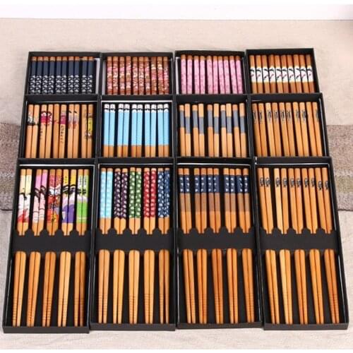 New Japanese-style Sushi Bamboo Chopsticks 5 Pairs of Chopstick Gift Box Set Chinese Dinnerware Sets kitchen supplies