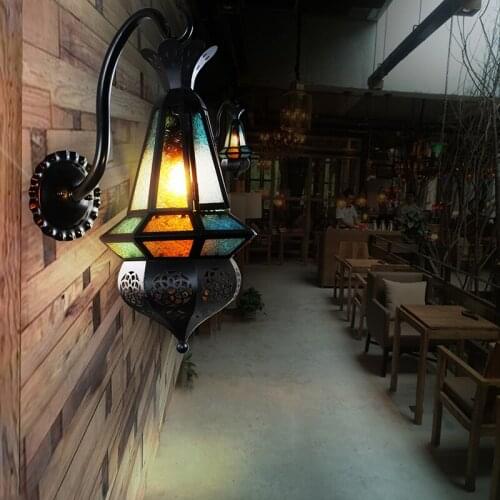 Bar, aisle, wall lamp, CAF é, retro coffee, Moroccan Style, personality, antique European lighting