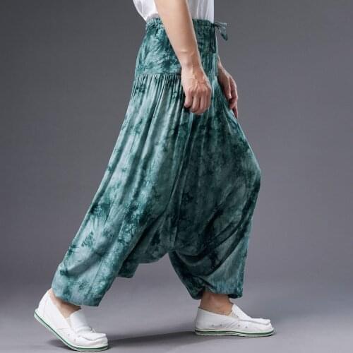 Sweatpant Men Yoga Pant Cotton Linen Nepal Loose Wide Leg Harem Crotch Pant Running Jogging Exercise Athletic Gym Casual Trouser