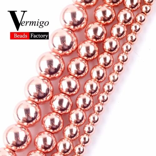 Natural Gem Rose Gold Hematite Stone Beads Round Beads For Jewelry Making Needlework 4 6 8 10mm Diy Bracelet 15"Strand Wholesale