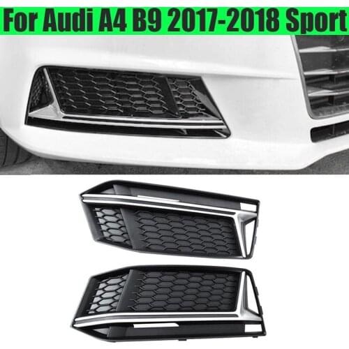 For Audi A4 B9 2017 17 2018 18 2019 19 2pcs/set Sport Front Fog Light Lamp Grille Bumper Cover Grilles Black Silver