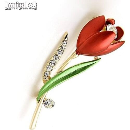 Elegant Enamel Tulip Flower Brooch Pin Crystal Costume Jewelry Clothes Accessories Jewelry Brooches For Wedding Party Gift