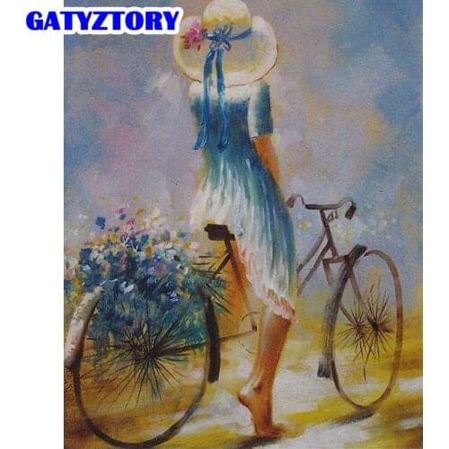 GATYZTORY Framed Oil Painting By Numbers Kits For Adults Beauty Ride Bike Figure Paint By Number Handmade Diy Framed On Canva