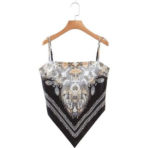 Hot sale ladies sexy halter strapless halter top ethnic style flower print suspenders black halter top