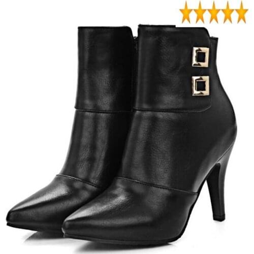 Side Leather Vintage Zip Patent Fashion Motorcycle Boots Womens Autumn Pointed Toe Super High Stiletto Heels Ankle Shoes Femme
