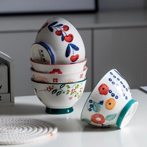 Modern housewife Japanese hat bowl hand painted ceramic household rice bowl single tableware creative eating high foot bowl