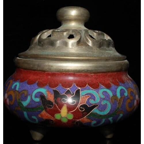 China brass cloisonne three foot Incense burner crafts statue